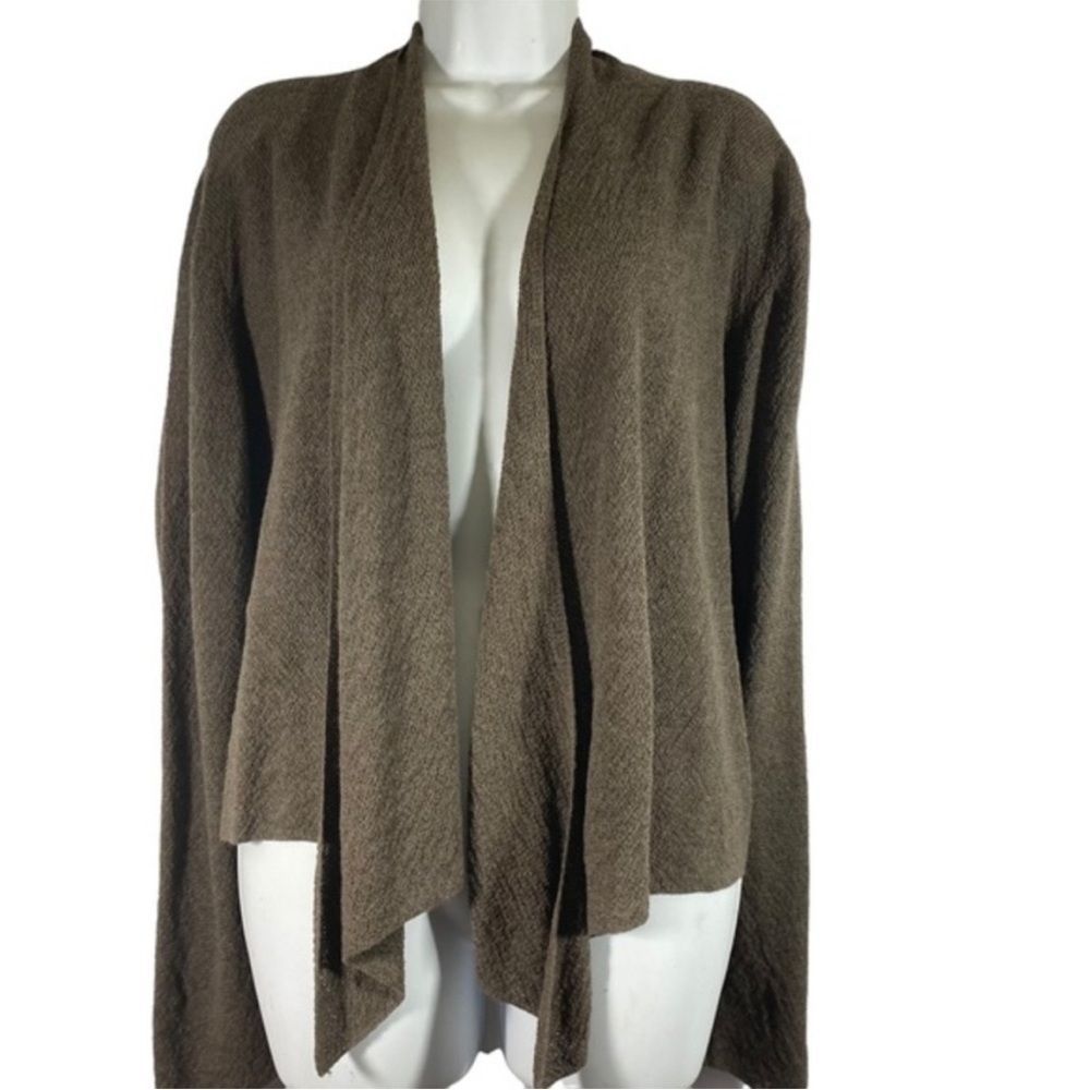 Eileen‎ Fisher Size Large Wool Cardigan Open Front Draped Brown Long Sleeve